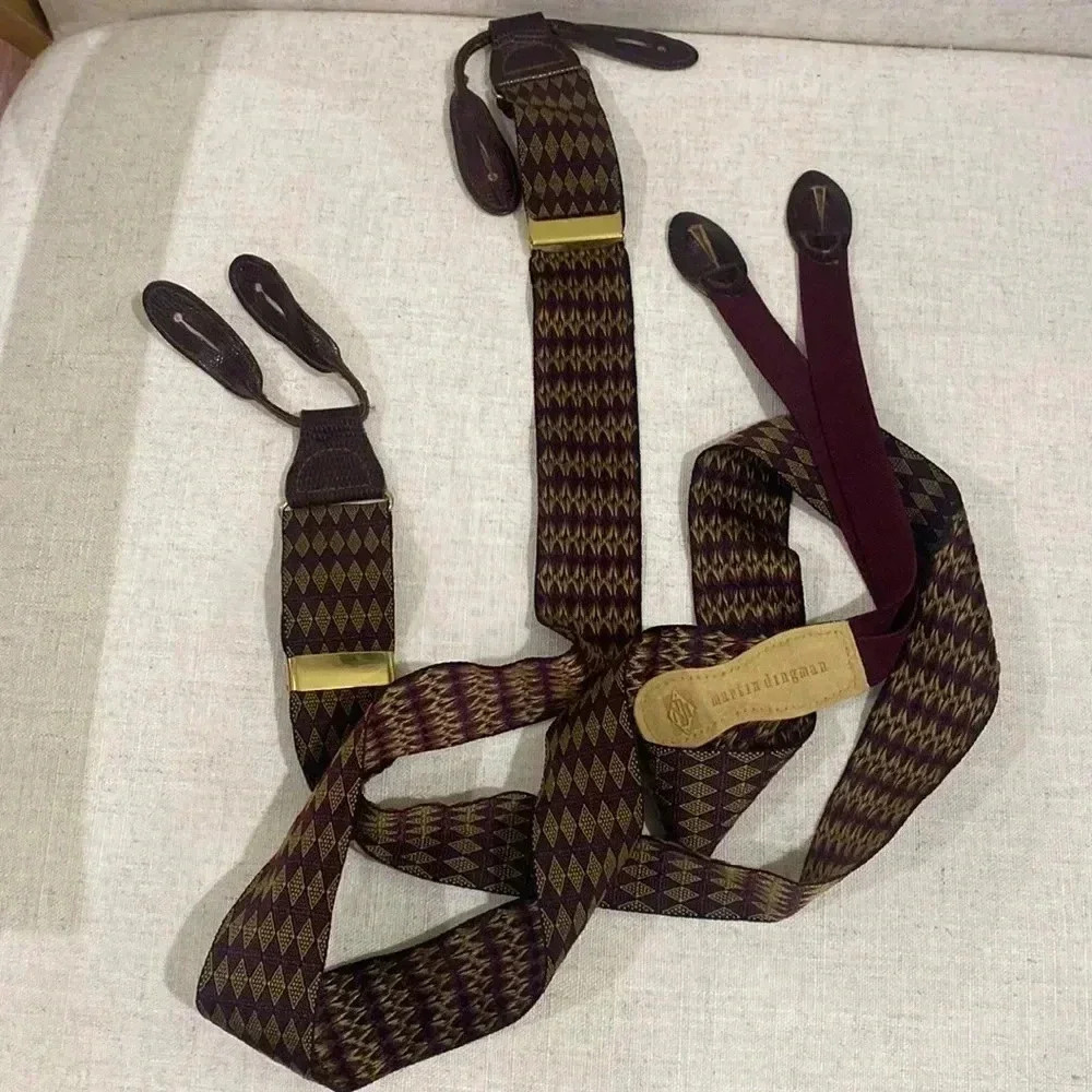 Vintage Martin Dingman Suspenders  - Leather Tabs, Gold brass Adjustments